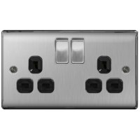 BG Nexus Metal Brushed Steel Double Socket Black Inserts