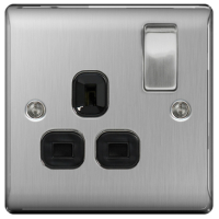 BG Nexus Metal Brushed Steel Single Socket Black Inserts